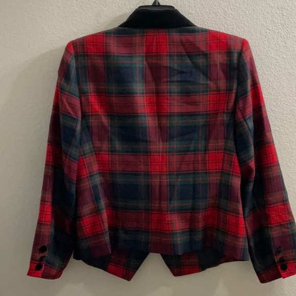 Vintage Casual Corner Holiday Tartan Plaid Blazer Black Velvet Collar sz 14 - Picture 5 of 7